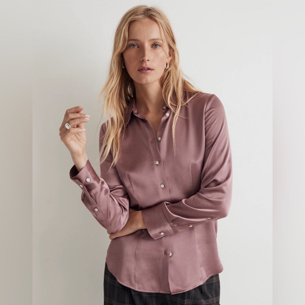 NWT Madewell Darted Button Up Long Sleeve Shirt in Satin